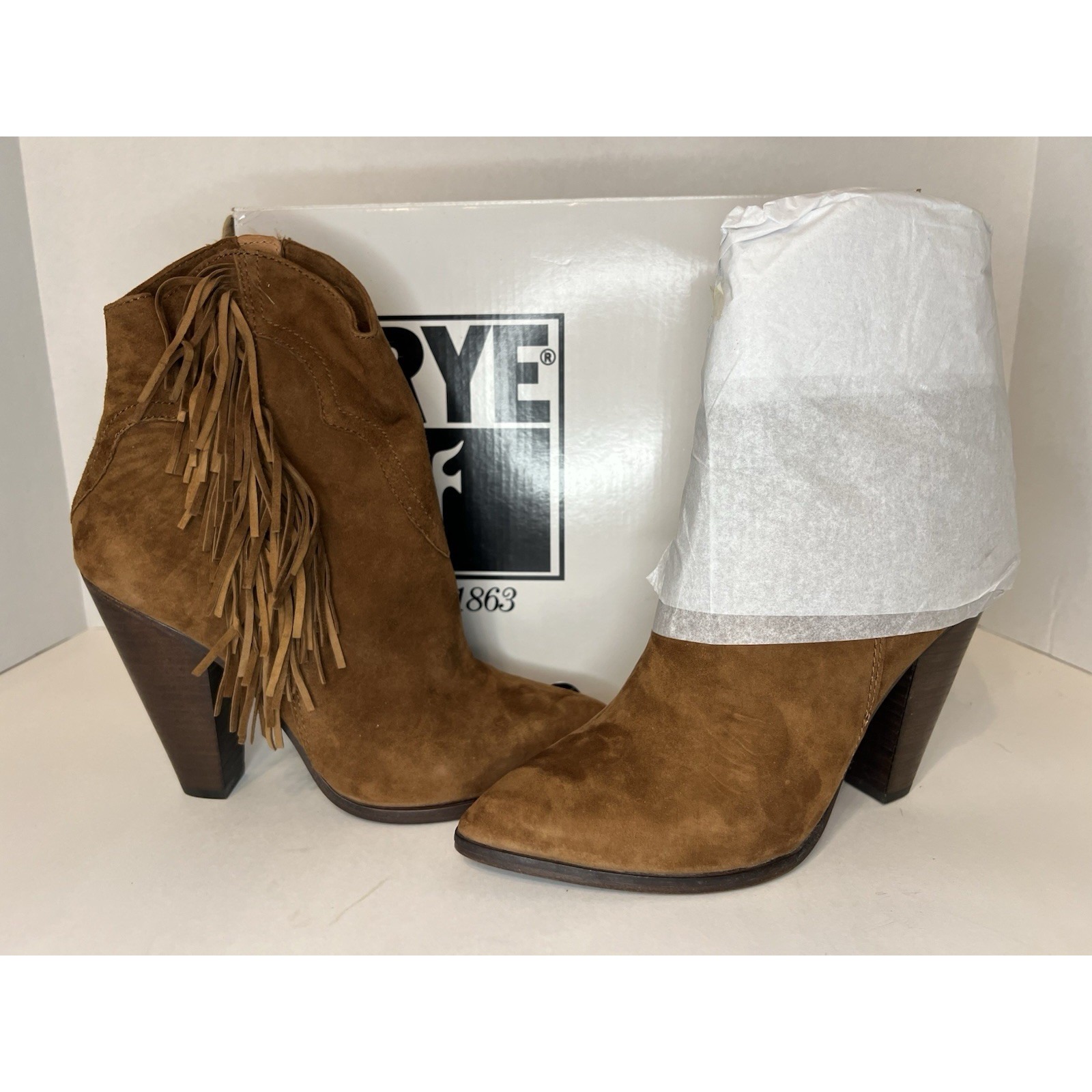 Nib Frye Remy Short Fringe Booties Color Wood Size 9